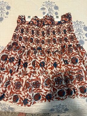 House of Harlow Women’s Smocked Floral Mini Skirt - White with Rust & Teal